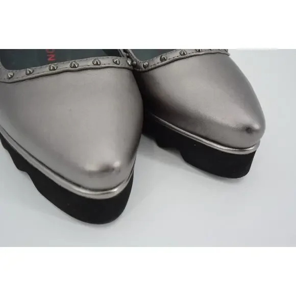 Sacha London Yaiza Pewter Leather Studded Pointed Toe Platform Shoes Size 7 - Picture 4 of 11